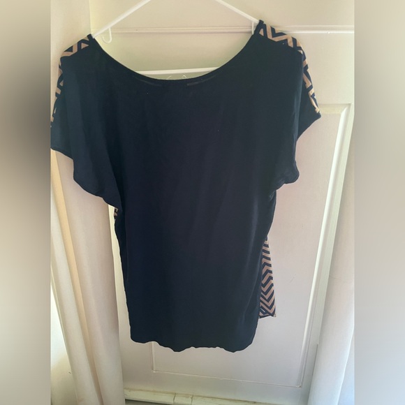 Emi & Ice Tan Navy Blue Striped Shirt Size L - Picture 2 of 2